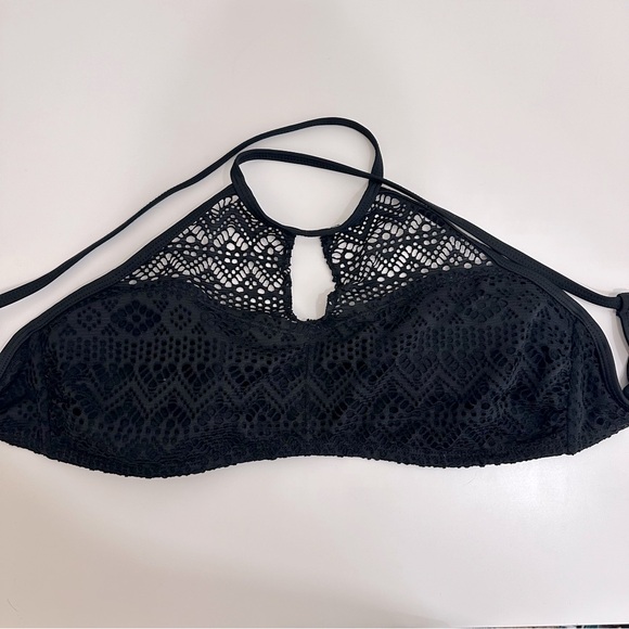 No Boundaries Womens Black Lace Halter Bikini Swimsuit Top Large (11-13) - Picture 1 of 7